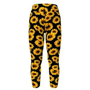 LuLaRoe TC Leggings Black With Yellow Sunflowers